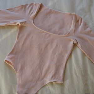 Los Ángeles Apparel GARMENT DYE LONG SLEEVE SQUARENECK THONG BODYSUIT